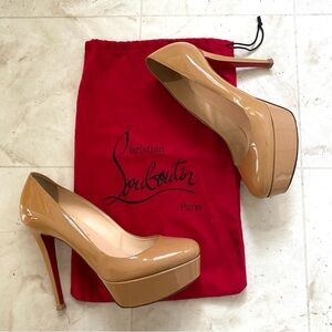 $875 Christian Louboutin Made in Italy Bianca Tan Patent Leather Pump Heels 8/38
